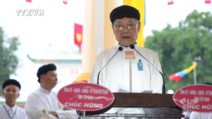 Đầu sư Thượng Tám Thanh, Chưởng quản Hội thánh Cao đài – Tào thánh Tây Ninh phát biểu. Ảnh: Minh Phú – TTXVN vna_potal_toa_thanh_cao_dai_tay_ninh_to_chuc_dai_le_hoi_yen_dieu_tri_cung_nam_2024__7601240.jpg