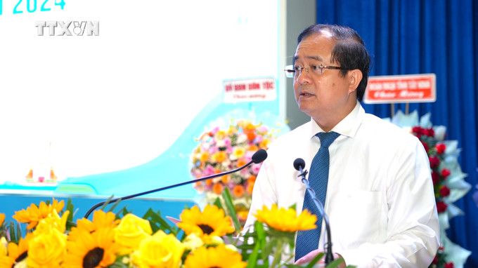 Đồng chí Nguyễn Hồng Thanh, Phó Chủ tịch UBND tỉnh Tây Ninh, Trưởng Ban Chỉ đạo, Ban Tổ chức, phát biểu tại Đại hội. Ảnh: Minh Phú –TTXVN vna_potal_dai_hoi_dai_bieu_cac_dan_toc_thieu_so_tinh_tay_ninh_lan_thu_iv_7748394.jpg