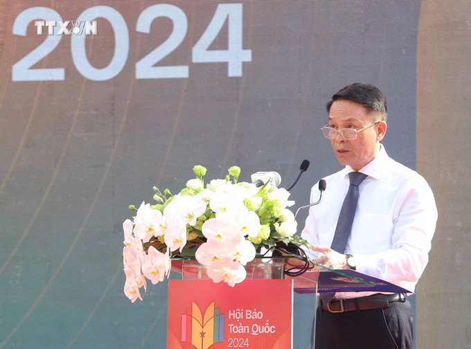 Ông Nguyễn Đức Lợi, Phó Chủ tịch Thường trực Hội Nhà báo Việt Nam phát biểu. Ảnh: Thu Hương - TTXVN vna_potal_be_mac_hoi_bao_toan_quoc_nam_2024_7275174.jpg