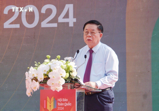 Trưởng ban Tuyên giáo Trung ương Nguyễn Trọng Nghĩa phát biểu. Ảnh: Thu Hương - TTXVN vna_potal_be_mac_hoi_bao_toan_quoc_nam_2024_7275155.jpg