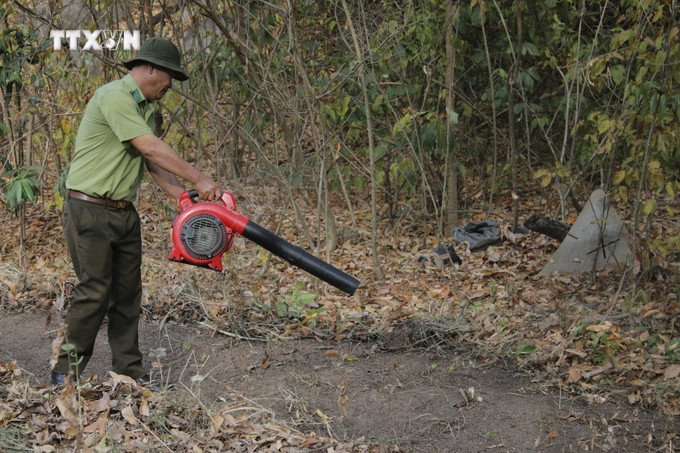 Kiểm lâm Hạt Đất Đỏ - Long Điền dọn đường băng cản lửa, phòng chống cháy rừng trong cao điểm mùa khô. Ảnh: Hoàng Nhị - TTXVN vna_potal_canh_bao_chay_rung_o_ba_ria-vung_tau_dang_o_cap_cuc_ky_nguy_hiem_7271880.jpg