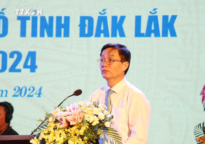 Ông Nguyễn Đình Trung, Uỷ viên Trung ương Đảng, Bí thư Tỉnh uỷ Đắk Lắk, phát biểu tại Đại hội. Ảnh: Tuấn Anh – TTXVN vna_potal_dai_hoi_dai_bieu_cac_dan_toc_thieu_so_tinh_dak_lak_lan_thu_iv_7670383.jpg