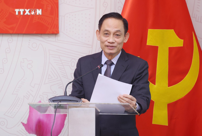 Đồng chí Lê Hoài Trung, Bí thư Trung ương Đảng, Trưởng ban Đối ngoại Trung ương phát biểu. Ảnh: Phạm Kiên - TTXVN vna_potal_dong_chi_nguyen_manh_cuong_giu_chuc_pho_truong_ban_doi_ngoai_trung_uong_7713274.jpg