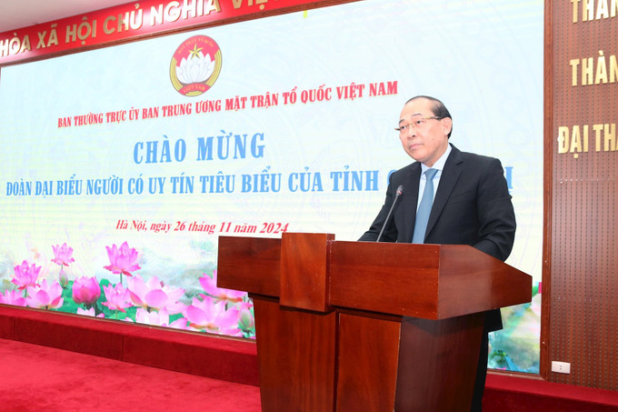 Phó Chủ tịch Hoàng Công Thủy phát biểu tại buổi tiếp đoàn. Ảnh: daidoanket.vn HoangCongThuy3.jpg