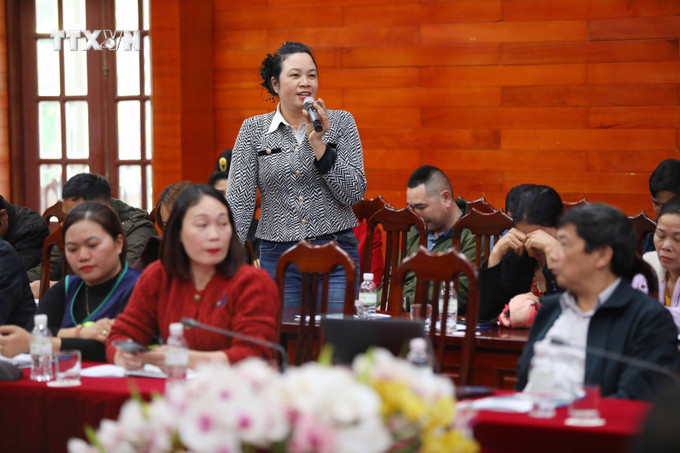 Chị Nguyễn Thị Sang, khuyến nông viên xã Sam Mứn, huyện Điện Biên, tỉnh Điện Biên chia sẻ tại buổi tọa đàm. Ảnh: Trung Kiên - TTXVN vna_potal_dien_bien_khuyen_nong_cong_dong_tich_cuc_ho_tro_cho_nong_dan_7766077.jpg