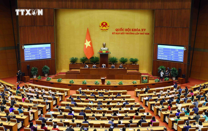 Quốc hội biểu quyết thông qua dự thảo Nghị quyết phê chuẩn đề nghị của Thủ tướng Chính phủ về việc bổ nhiệm một số Phó Thủ tướng Chính phủ nhiệm kỳ 2021-2026. Ảnh: Phạm Kiên - TTXVN vna_potal_quoc_hoi_phe_chuan_bo_nhiem_3_pho_thu_tuong_2_bo_truong8.png
