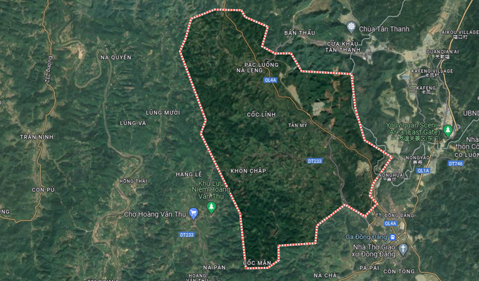 Ảnh chụp địa bàn xã Tân Mỹ, huyện Văn Lãng, tỉnh Lạng Sơn từ vệ tinh. Ảnh: Google map xã Tân Mỹ.png