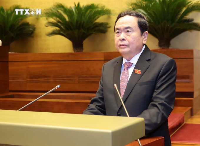Phó Chủ tịch Thường trực Quốc hội Trần Thanh Mẫn điều hành hoạt động của Ủy ban Thường vụ Quốc hội và Quốc hội phát biểu khai mạc. Ảnh: Nhan Sáng - TTXVN vna_potal__khai_mac_ky_hop_thu_7_quoc_hoi_khoa_xv_7385171.jpg