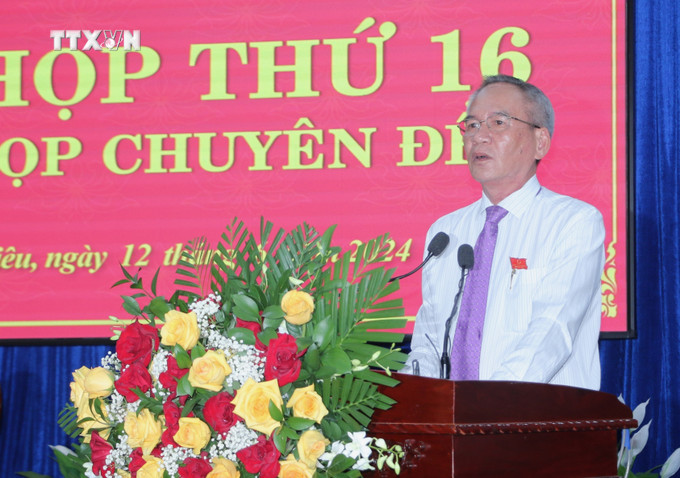 Ông Lữ Văn Hùng, Bí thư Tỉnh ủy, Chủ tịch HĐND tỉnh Bạc Liêu phát biểu tại kỳ họp. Ảnh: Tuấn Kiệt - TTXVN vna_potal_ky_hop_thu_16_hdnd_tinh_bac_lieu_khoa_x__7427276.jpg
