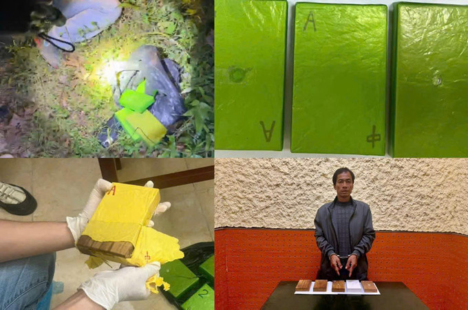 Đối tượng Hoàng Văn Tướng cùng số tang vật heroin được y ngụy trang trong các miếng gỗ. Ảnh: laodong.vn HoangvanTuong.jpg