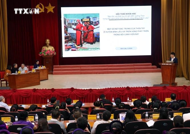 Quang cảnh buổi hội thảo. Ảnh: Đức Hiếu - TTXVN vna_potal_quang_ninh_bao_ton_va_phat_huy_di_san_dien_xuong_then_7369444.jpg