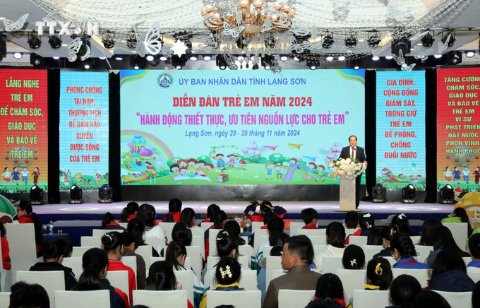 Quang cảnh diễn đàn trẻ em tỉnh Lạng Sơn năm 2024. Ảnh: Văn Đạt - TTXVN vna_potal_dien_dan_tre_em_tinh_lang_son_nam_2024_7730119.jpg