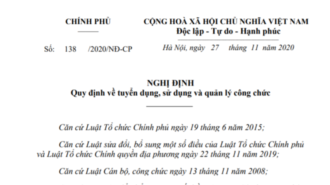 Ban hành Nghị định quy định về tuyển dụng, sử dụng và quản lý công chức