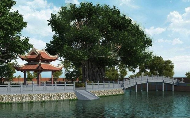 Phối cảnh công trình phục dựng tòa Phương Đình và tôn tạo gò Kim Châu tại hồ Văn. Ảnh: TTXVN phát 
