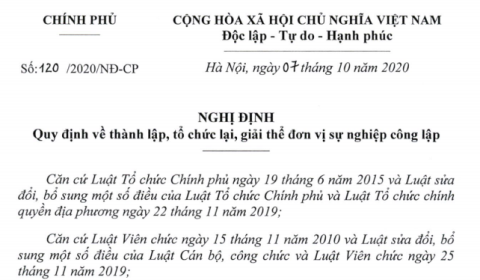 Quy định về thành lập, tổ chức lại, giải thể đơn vị sự nghiệp công lập
