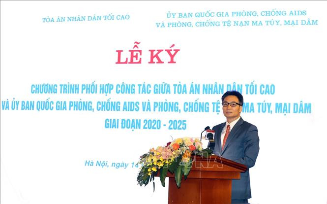 Phó Thủ tướng Chính phủ Vũ Đức Đam, Chủ tịch Ủy ban Quốc gia phòng, chống AIDS và phòng, chống tệ nạn ma túy, mại dâm phát biểu. Ảnh: Anh Tuấn-TTXVN