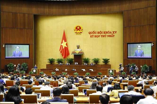 Kỳ họp thứ nhất, Quốc hội khóa XV. Ảnh: Phạm Kiên - Chương trình Kỳ họp thứ nhất, khóa XV, chiều 21/7/2021, Quốc hội thảo luận ở hội trường về dự kiến Chương trình xây dựng luật, pháp lệnh năm 2022, điều chỉnh Chương trình xây dựng luật, pháp lệnh năm 202