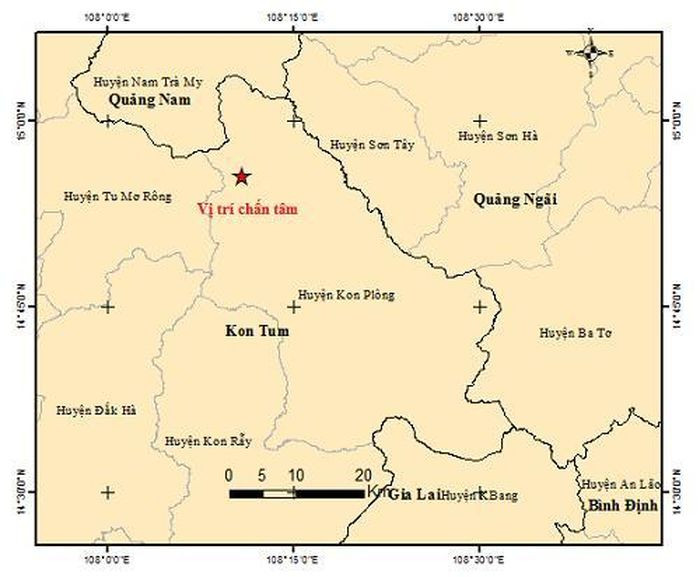 Huyện Kon Plông, tỉnh Kon Tum tiếp tục xảy ra động đất có độ lớn 3,6
