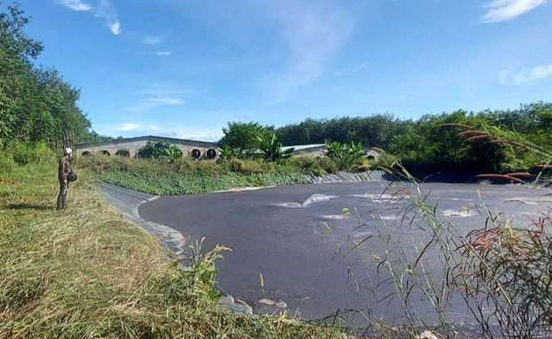 Trại nuôi lợn không che chắn bể biogas để phát tán mùi hôi thối ra môi trường xung quanh. Ảnh: baokontum.com.vn