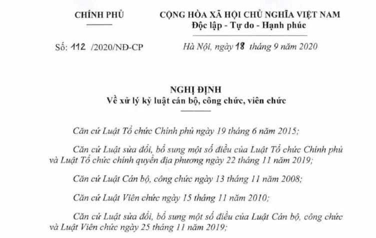 Quy định mới về xử lý kỷ luật cán bộ, công chức, viên chức