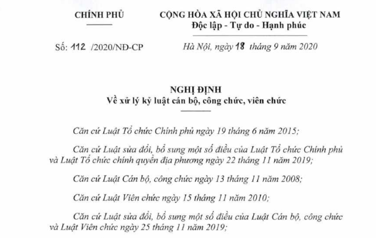 Quy định mới về xử lý kỷ luật cán bộ, công chức, viên chức