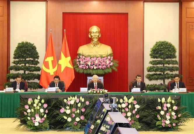 Tổng Bí thư Nguyễn Phú Trọng phát biểu tại Hội nghị thượng đỉnh giữa Đảng Cộng sản Trung Quốc với các chính đảng trên thế giới. Ảnh: Trí Dũng - TTXVN 