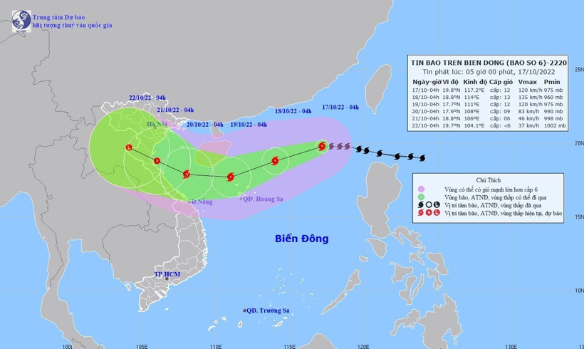 Đường đi của bão số 6 (sáng 17/10). TTXVN phát
