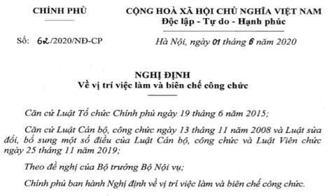 Ban hành Nghị định 62 quy định về vị trí việc làm và biên chế công chức