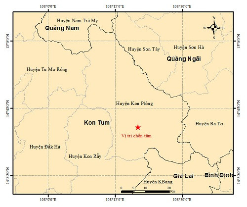 Bản đồ chấn tâm động đất. Ảnh: igp-vast.vn