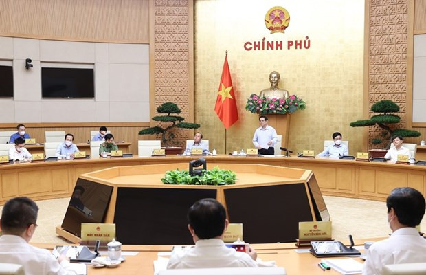 Quang cảnh cuộc họp Chính phủ với BCĐ Quốc gia phòng, chống dịch COVID-19. Ảnh: Dương Giang-TTXVN