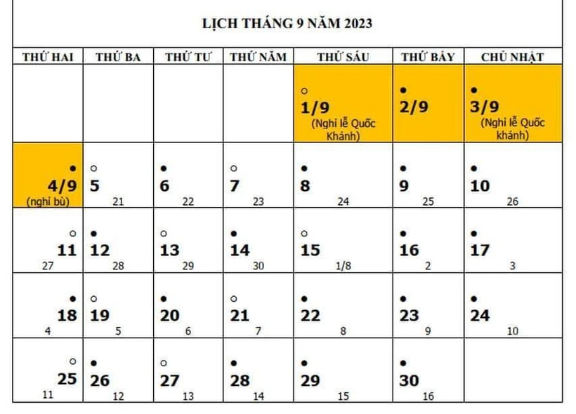 Nghỉ Lễ Quốc khánh 2/9/2023 trong 4 ngày liên tục