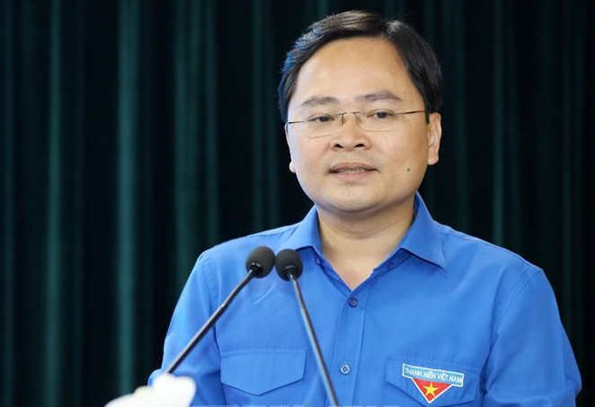 Bí thư thứ nhất Trung ương Đoàn TNCS Hồ Chí Minh Nguyễn Anh Tuấn phát biểu. Ảnh: Văn Điệp – TTXVN