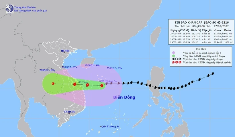 Hướng di chuyển của bão số 4. Ảnh: TTXVN phát