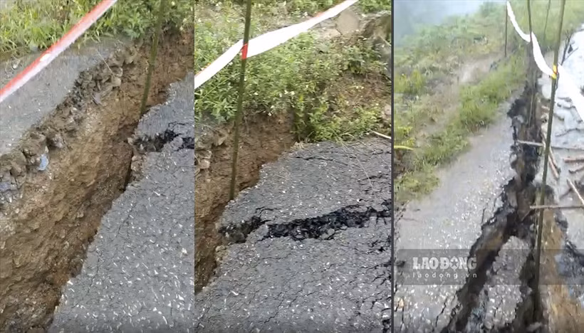 Tại huyện Tủa Chùa, tỉnh Điện Biên xuất hiện nhiều cung sạt trượt, gây nguy cơ mất an toàn. Ảnh: laodong.vn