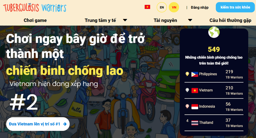 Ảnh chụp màn hình website https://www.tbwarriors.com/vn để tham dự trò chơi tương tác “Những chiến binh chống lao” và trở thành chiến binh chống lao. Ảnh: DTMN