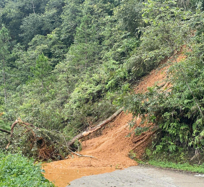Một điểm sạt lở trên tuyến đường Ngọc Hoàng - Măng Bút - Tu Mơ Rông - Ngọc Linh. Ảnh: TTXVN phát sat-lo-310725.jpg