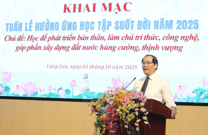 Phó Chủ tịch Thường trực UBND tỉnh Lạng Sơn Dương Xuân Huyên phát động Tuần lễ hưởng ứng học tập suốt đời năm 2025. lang-son-011025.jpg