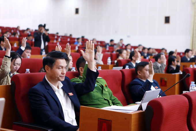 Các đại biểu biểu quyết thông qua các nghị quyết tại kỳ họp. Ảnh: Quý Trung/TTXVN