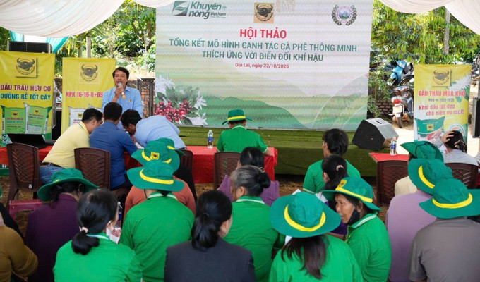 Hội thảo tổng kết ghi nhận phản hồi tích cực của các hộ dân sau thời gian tham gia áp mô hình canh tác cà phê thông minh tại Gia Lai.
