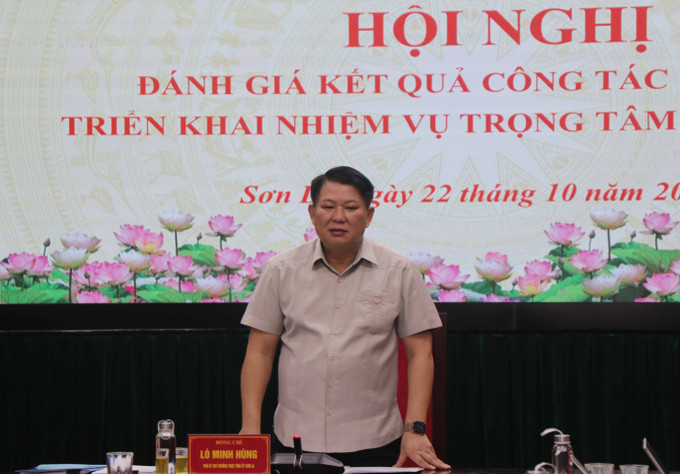Phó Bí thư Thường trực Tỉnh ủy Sơn La Lò Minh Hùng, Phó Trưởng Ban Chỉ đạo về phát triển khoa học, công nghệ, đổi mới sáng tạo và chuyển đổi số tỉnh, phát biểu tại Hội nghị. potal-son-la-danh-gia-ket-qua-phat-trien-khoa-hoc-cong-nghe-doi-moi-sang-tao-va-chuyen-doi-so-8354434.jpg