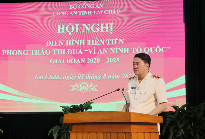 Thiếu tướng Nguyễn Viết Giang, Giám đốc Công an tỉnh Lai Châu phát biểu tại hội nghị. lai-chau-1.jpg