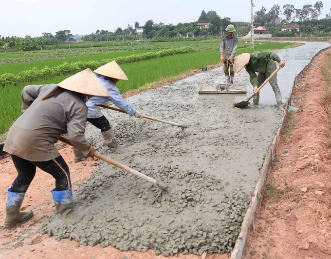 Trong ảnh: Làm đường giao thông nông thôn theo tiêu chí nông thôn mới tại xã Lãng Sơn, huyện Yên Dũng. Xã Lãng Sơn phấn đấu đạt chuẩn nông thôn mới năm 2019. Ảnh: Vũ Sinh/TTXVN bac-giang-3.jpg