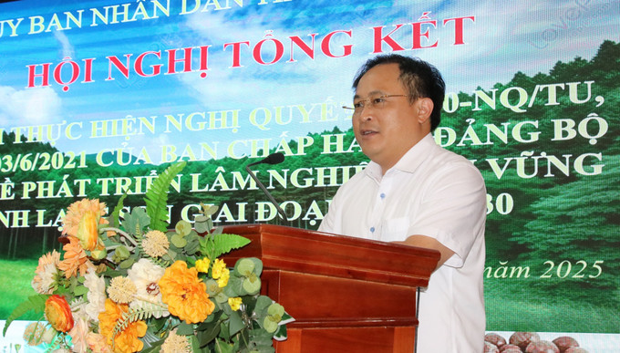 Ông Lương Trọng Quỳnh, Phó Chủ tịch UBND tỉnh Lạng Sơn, phát biểu tại Hội nghị. lam-nghiep-3.jpg