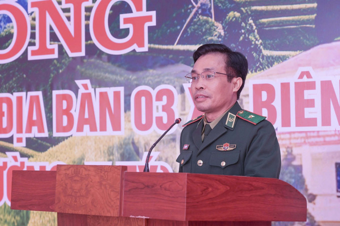 Thiếu tướng Vũ Quốc Ân, Phó Chính ủy Bộ đội Biên phòng phát biểu tại lễ khởi công. Ảnh: TTXVN phát