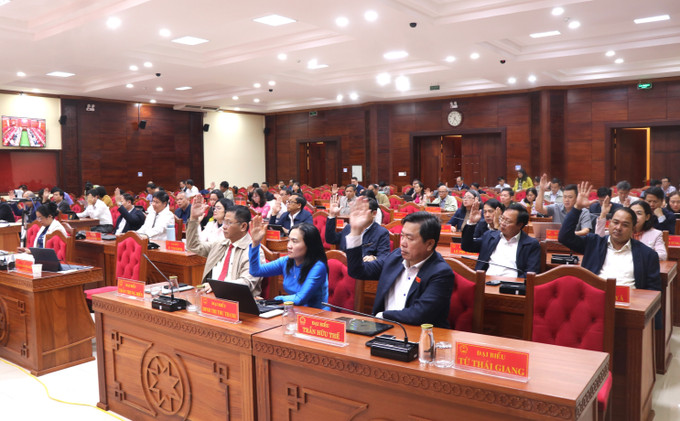 Các đại biểu HĐND tỉnh Đắk Lắk biểu quyết thông qua các nghị quyết.