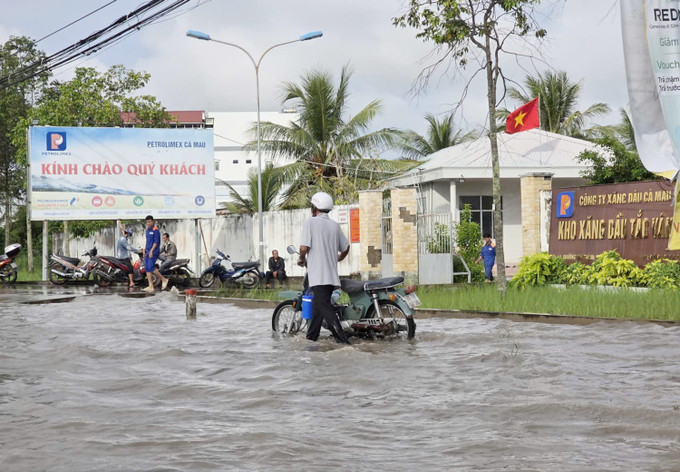 Nhiều xe máy phải dắt bộ do nước ngập sâu gây chết máy. Ảnh: Chanh Đa-TTXVN Nhiều xe máy phải dắt bộ do nước ngập sâu gây chết máy. Ảnh: Chanh Đa-TTXVN