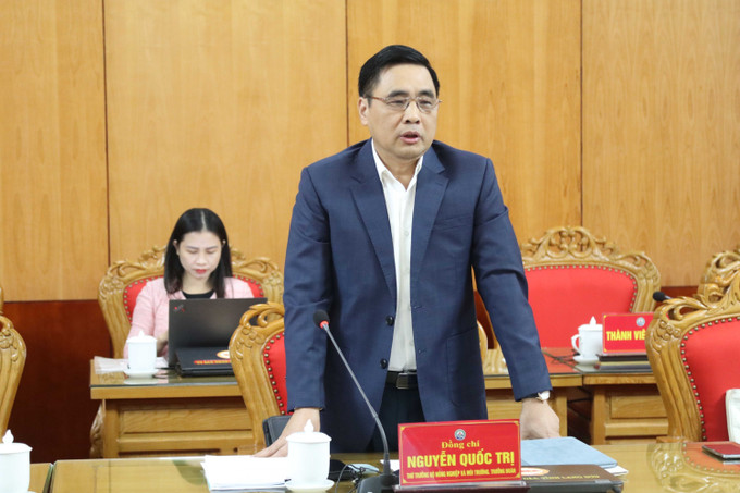 Thứ trưởng Bộ Nông nghiệp và Môi trường Nguyễn Quốc Trị phát biểu tại buổi làm việc.