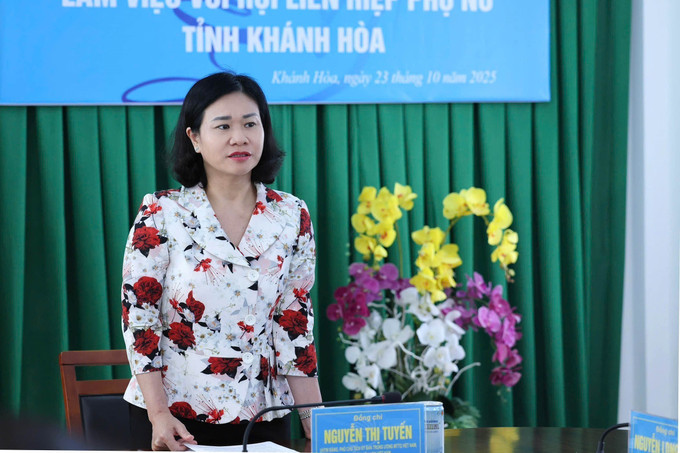 Bà Nguyễn Thị Tuyến, Chủ tịch Trung ương Hội Liên hiệp Phụ nữ Việt Nam phát biểu. Ảnh: TTXVN phát Bà Nguyễn Thị Tuyến, Chủ tịch Trung ương Hội Liên hiệp Phụ nữ Việt Nam phát biểu. Ảnh: TTXVN phát