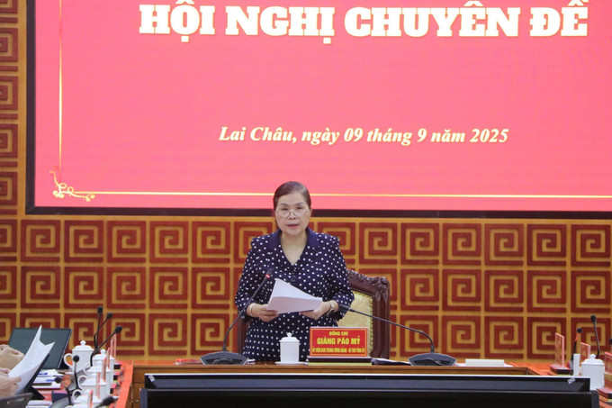 Bí thư Tỉnh ủy Lai Châu Giàng Páo Mỷ phát biểu tại hội nghị. lai-chau2-090925.jpg