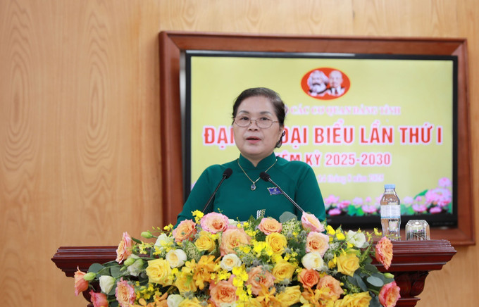 Ủy viên Trung ương Đảng, Bí thư Tỉnh ủy Lai Châu Giàng Páo Mỷ phát biểu chỉ đạo Đại hội. Ảnh: Quý Trung/TTXVN lc-140825.jpg